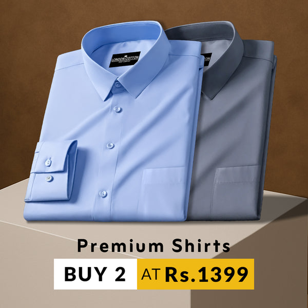 Pack of 2 Premium Cotton Solid Shirt for Man (Sky Blue, Dark Grey)