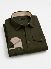 Pack Of 2 Cargo Style Khaki & Bottle Green Shirt