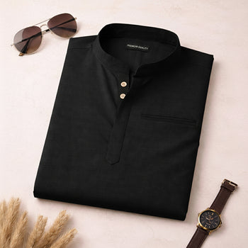Urban Fit Black Short Linen Kurta For Men