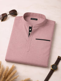 Urban Fit Rose Gold Short Linen Kurta For Men