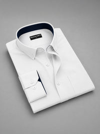 White Satin Contrast Collar Shirt for Men
