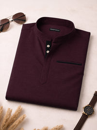 Urban Fit Wine Short Linen Kurta For Men