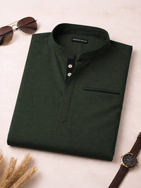 Urban Fit Bottle Green Short Linen Kurta For Men