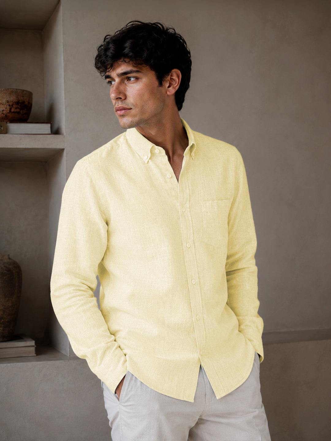 Lemon Down Button Casual Linen Shirt