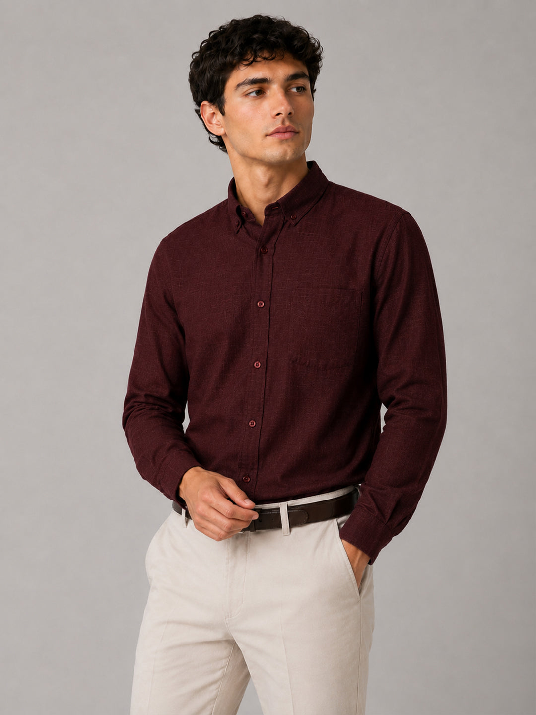 Maroon Linear Linen Shirt
