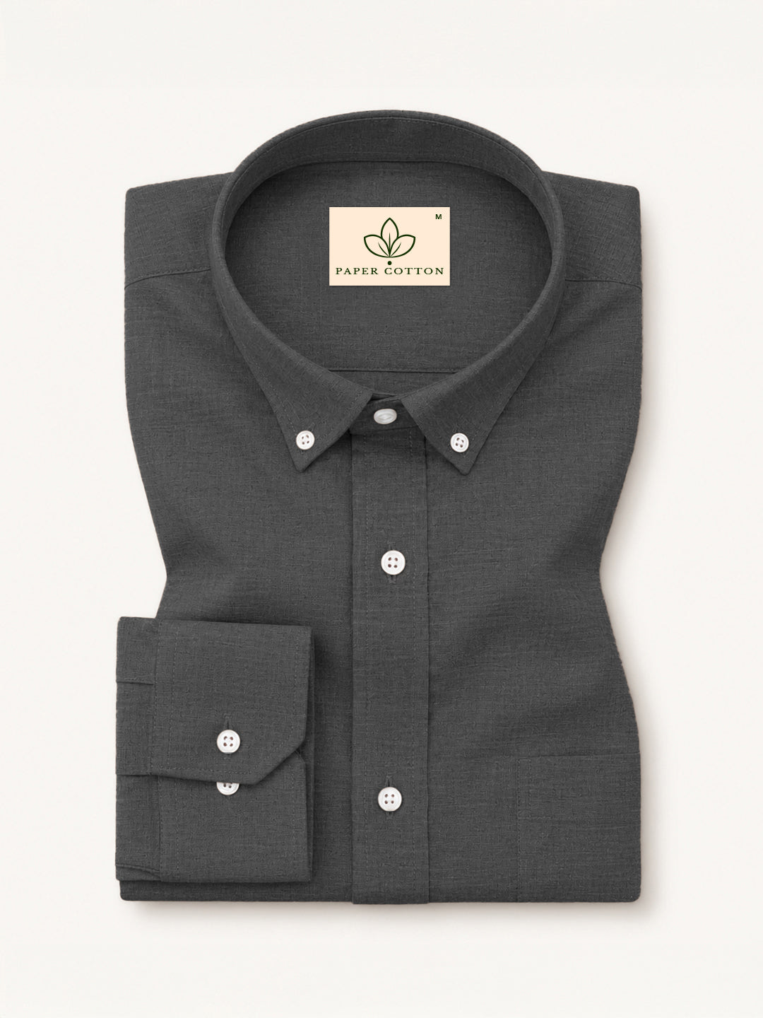 Dark Grey Down Button Casual Linen Shirt