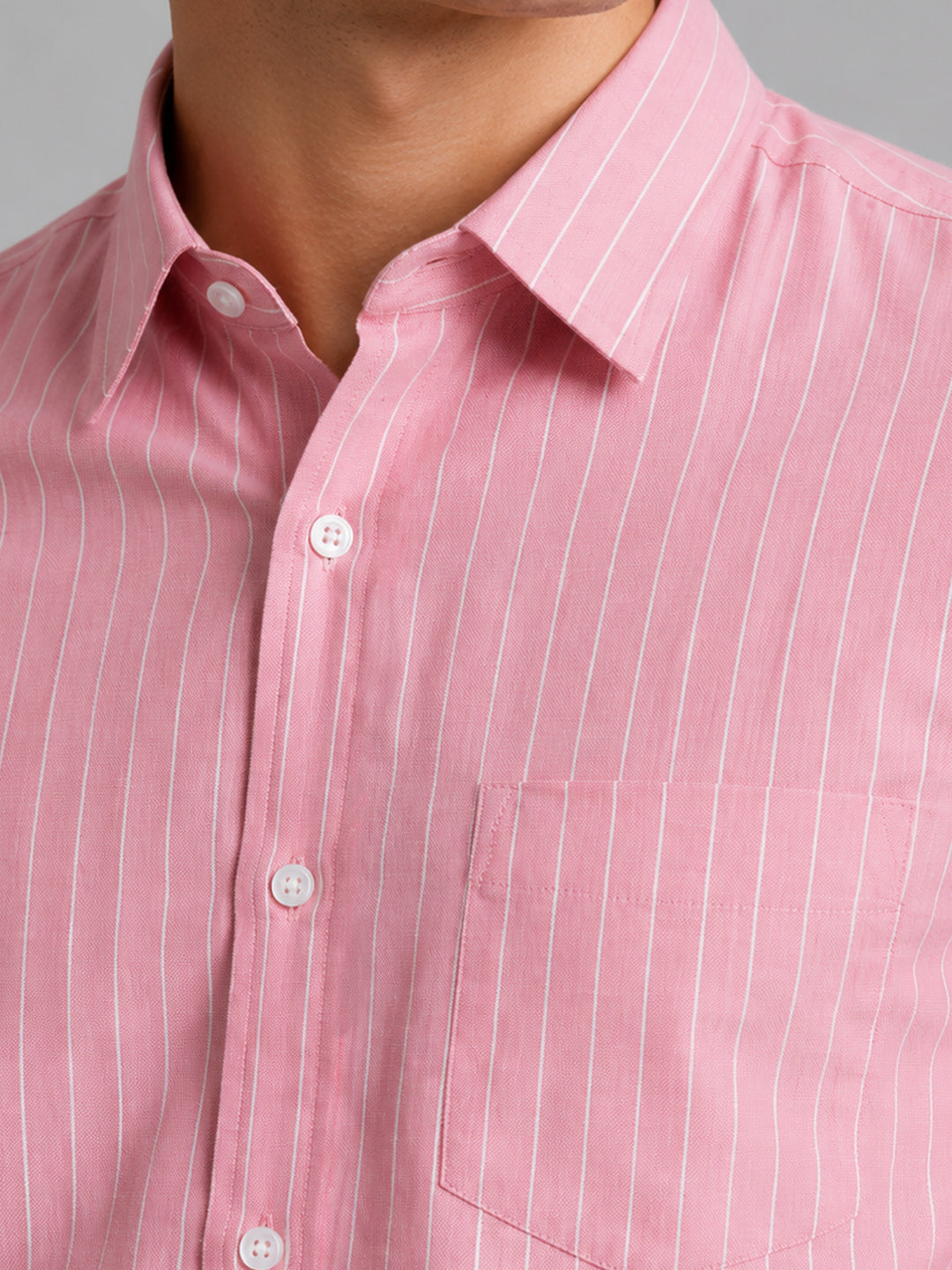 Dark Pink Pinstripe Oxford Shirt For Men