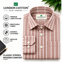 Men's Rose Gold Striped Linen Textured Shirt – Regular Fit