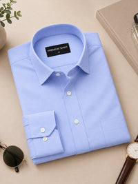 Denim Blue Formal Oxford Cotton Shirt For Men