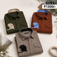 Pack Of 3 Cargo Style Khaki, Bottle Green & Brown Shirt