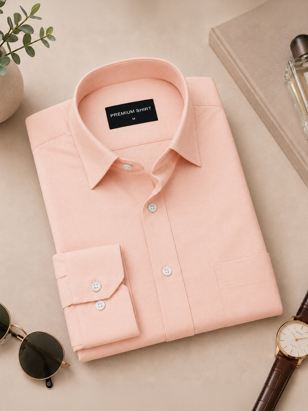 Peach Formal Oxford Cotton Shirt For Men