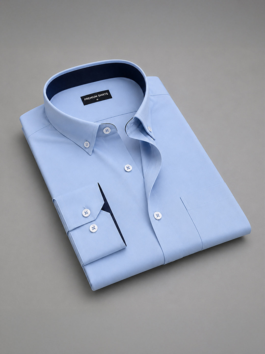 Sky Blue Satin Contrast Collar Shirt for Men