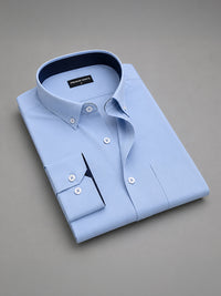 Sky Blue Satin Contrast Collar Shirt for Men