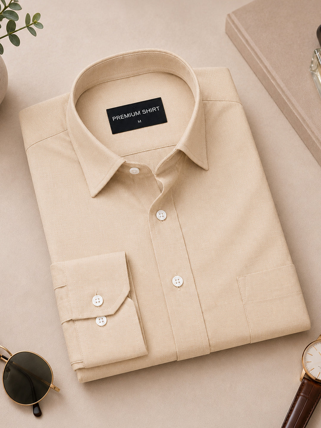 Cream Formal Oxford Cotton Shirt For Men