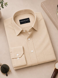Cream Formal Oxford Cotton Shirt For Men