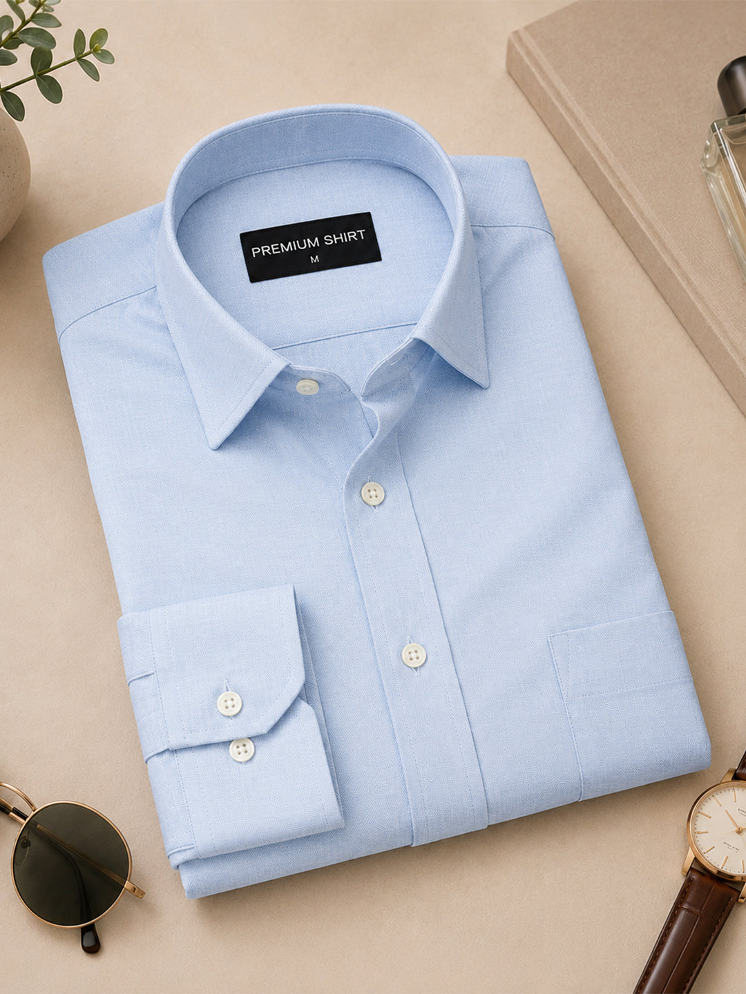 Sky Blue Formal Oxford Cotton Shirt For Men