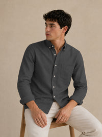 Dark Grey Down Button Casual Linen Shirt