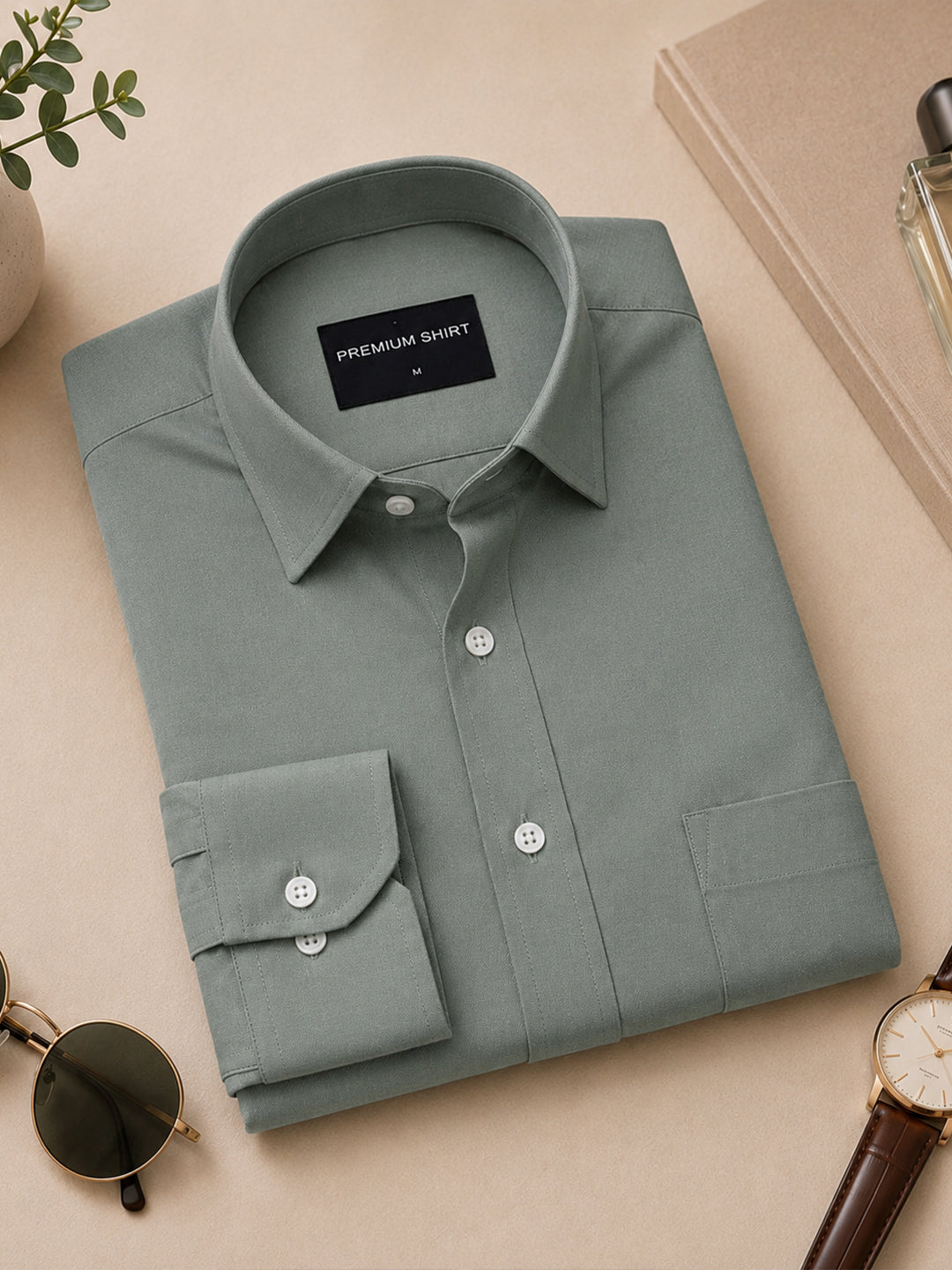 Olive Formal Oxford Cotton Shirt For Men
