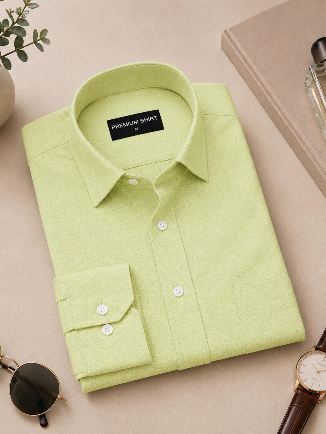 Lime Green Formal Oxford Cotton Shirt For Men