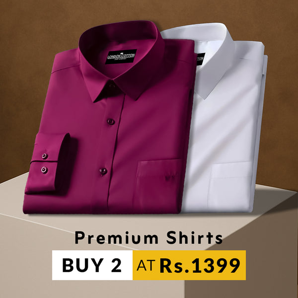 Pack of 2 Premium Cotton Solid Shirt for Man (Maroon, White)