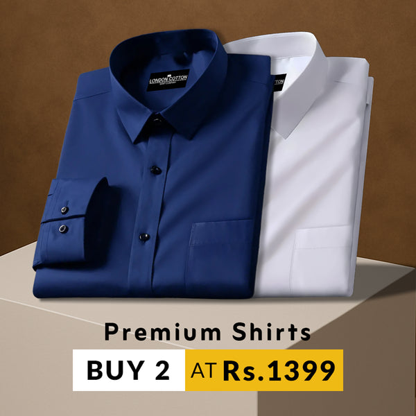 Pack of 2 Premium Cotton Solid Shirt for Man (Navy Blue, White)