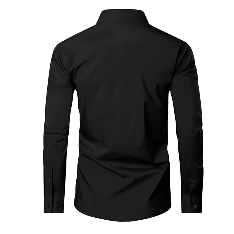 Black dress shirt back side on a white background