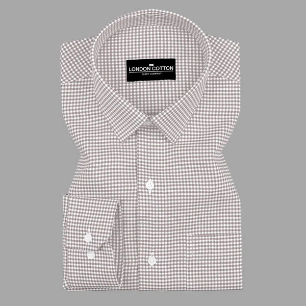 Black and white checkered shirt with 'London Cotton' label on a gray background