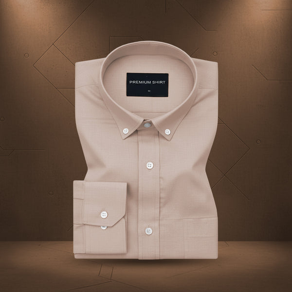 New Beige Oxford Cotton Shirt For Men