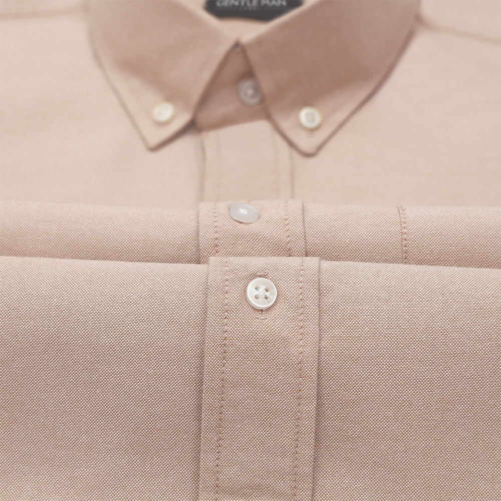New Beige Oxford Cotton Shirt For Men