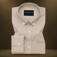 New Beige Oxford Cotton Shirt For Men