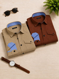 Pack Of 2 Cargo Style Beige & Brown Shirt