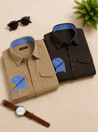 Pack Of 2 Cargo Style Beige & Dark Brown Shirt