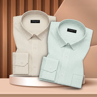 Beige & Light Green Stripe Oxford Pack of 2 Shirts For Men