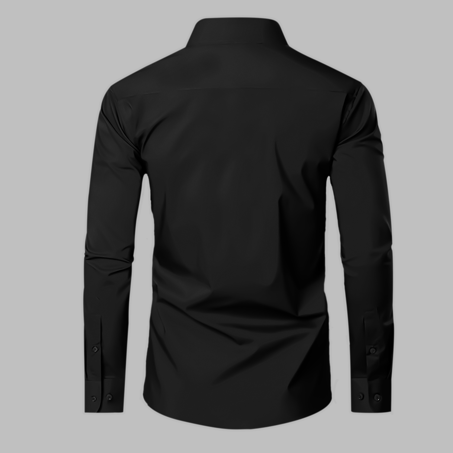 Black dress shirt back side on a gray background