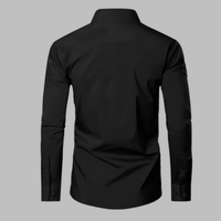 Black dress shirt back side on a gray background