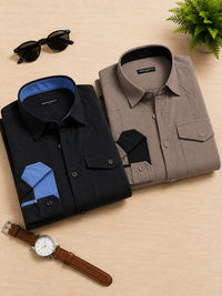 Pack Of 2 Cargo Style Black & Khaki Shirt