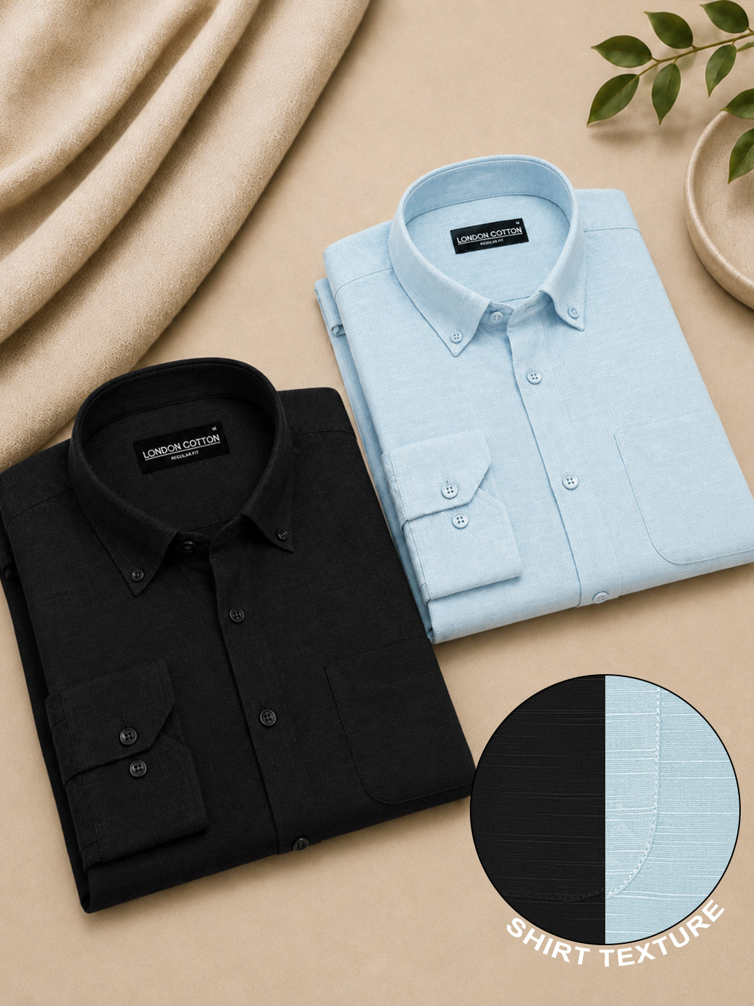 Black & Sky Blue Linear Linen Pack of 2 Shirt