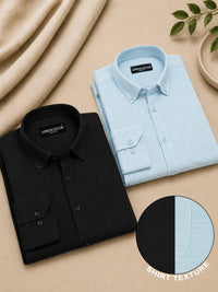 Black & Sky Blue Linear Linen Pack of 2 Shirt