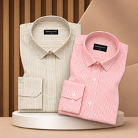 Bold Beige & Bold Red Oxford Pack of 2 Shirts For Men