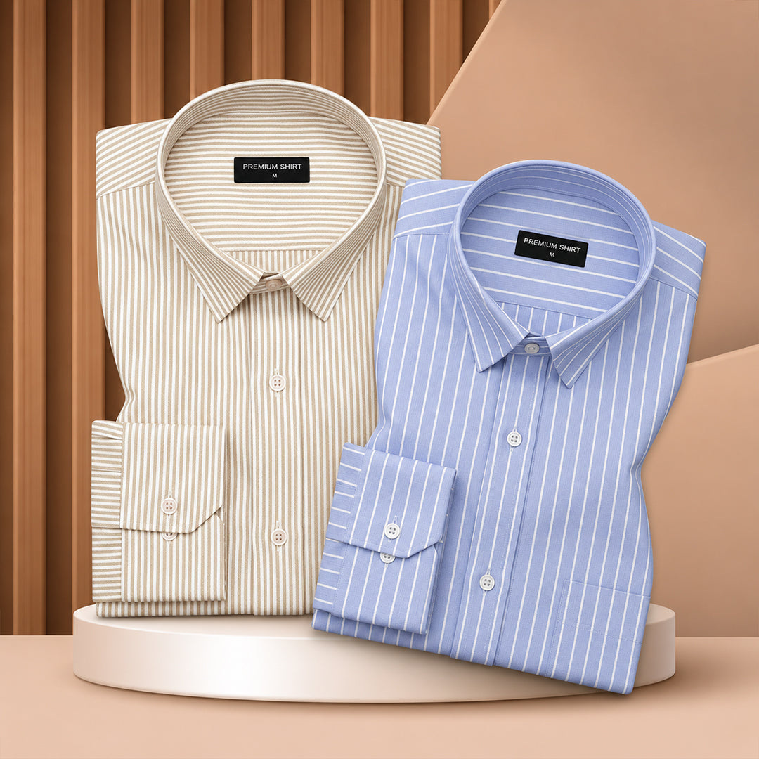 Bold Beige & Cambridge Blue Oxford Pack of 2 Shirts For Men