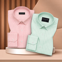 Bold Red & Mint Green Oxford Pack of 2 Shirts For Men