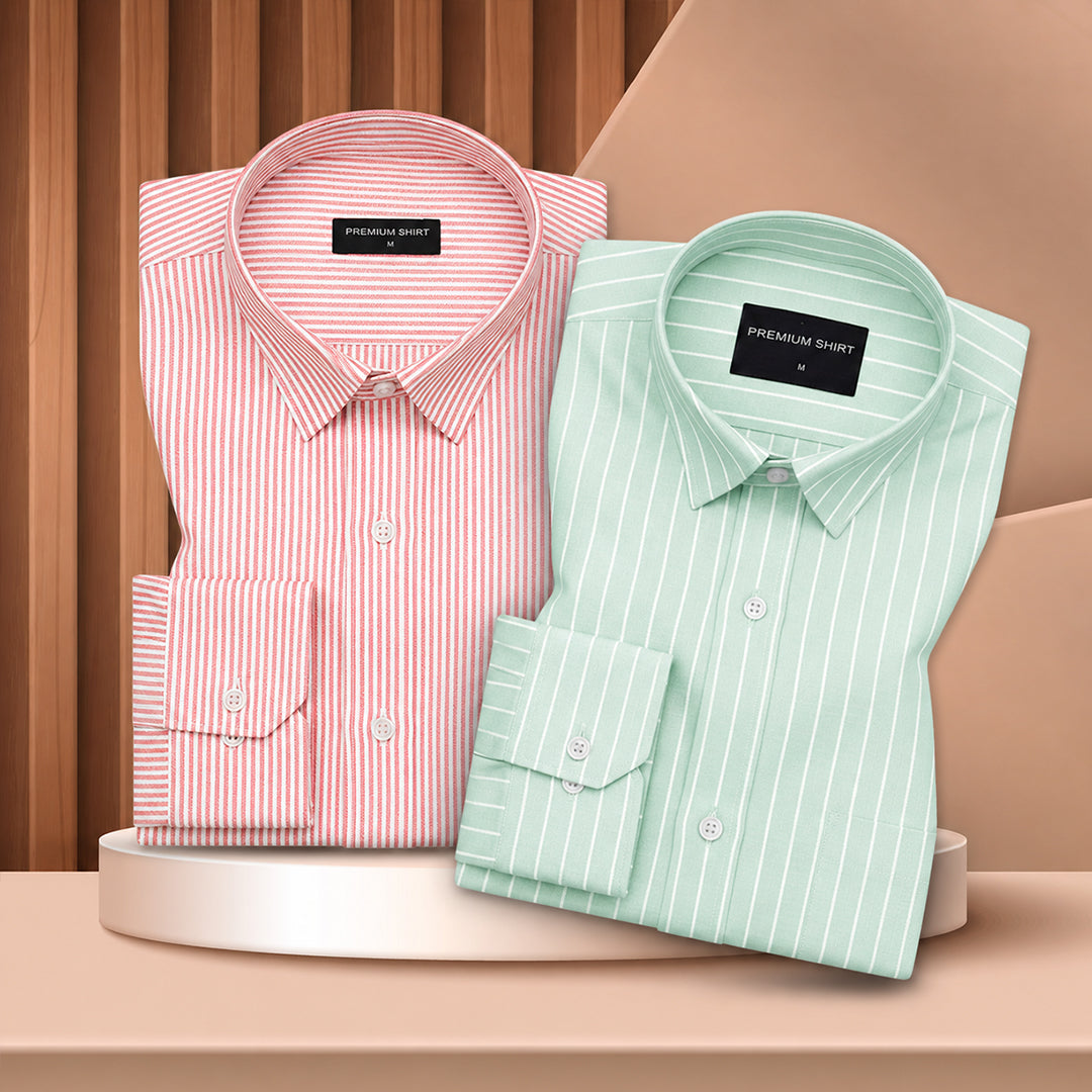 Bold Red & Mint Green Oxford Pack of 2 Pinstripe Shirts