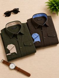 Pack Of 2 Cargo Style Bottle Green & Dark Brown Shirt