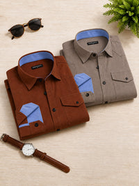 Pack Of 2 Cargo Style Beige & Khaki Shirt