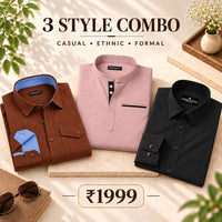 3 Style Combo (Brown Cargo, Rose Gold Kurta, Black Plain Shirt)
