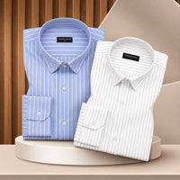 Cambridge Blue & Grey Pinstripe Oxford Pack of 2 Shirts For Men