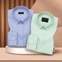 Cambridge Blue & Mint Green Pinstripe Oxford Pack of 2 Shirts For Men
