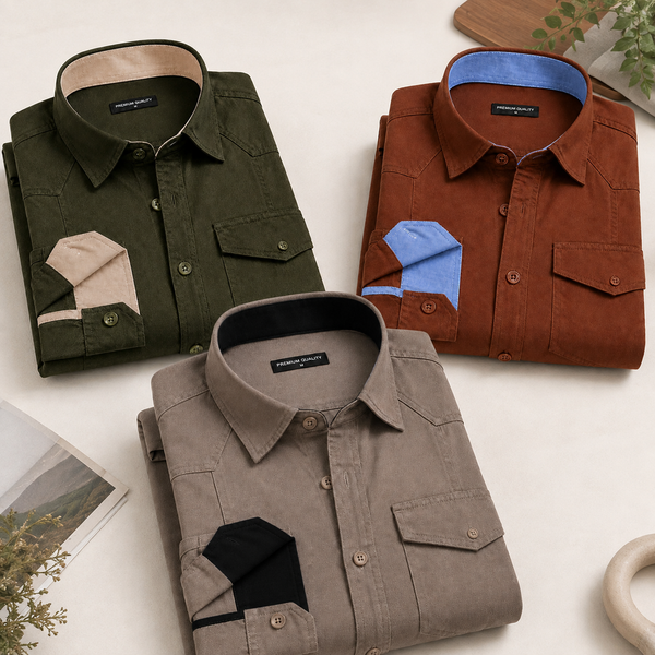 Pack Of 3 Cargo Style Khaki, Bottle Green & Brown Shirt