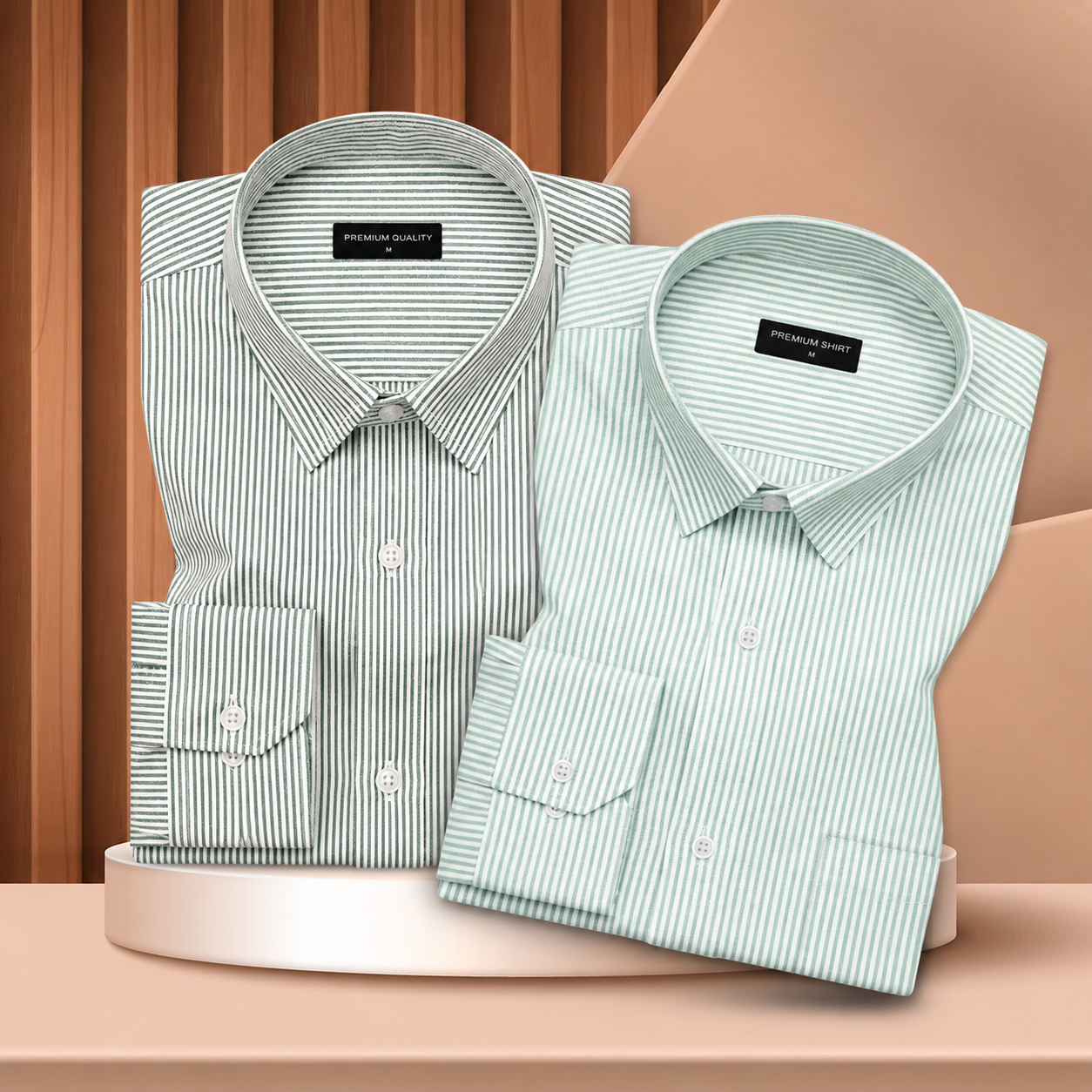 Dark Green & Light Green Oxford Pack of 2 Stripe Shirts For Men