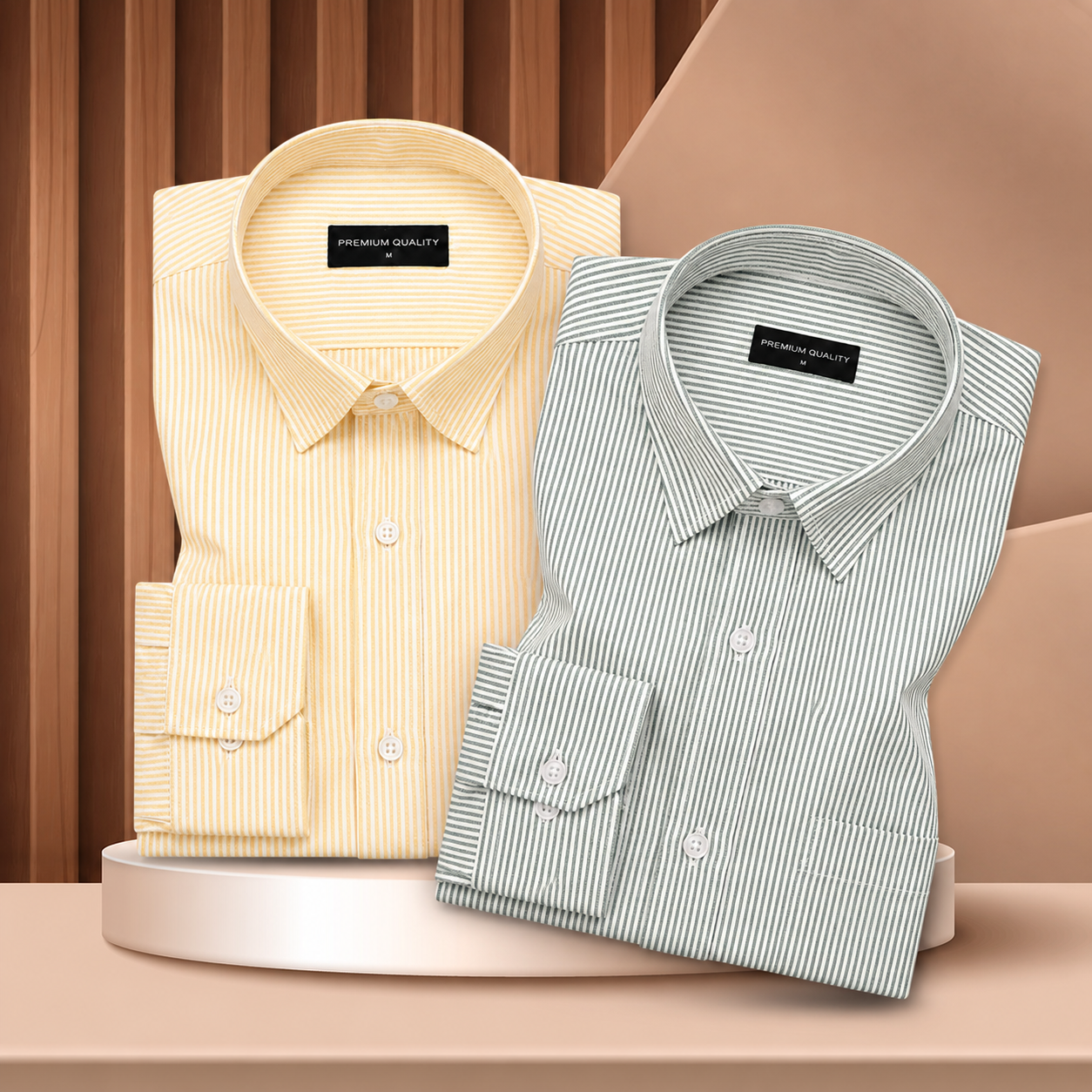 Lemon & Dark Green Oxford Pack of 2 Stripe Shirts For Men